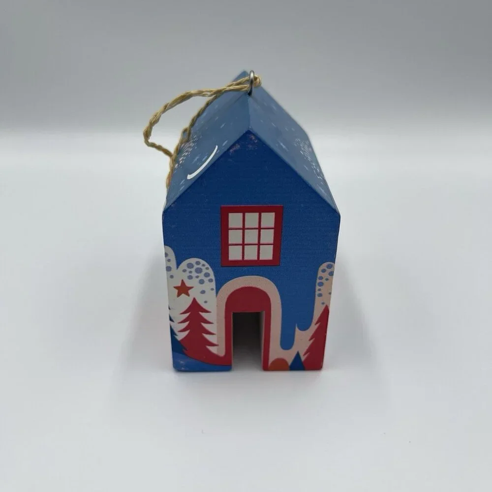 2015 Crate & Barrel Kate Forrester Wooden House Christmas Ornament Hearts & Home